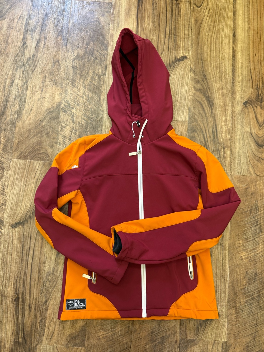 Hooded Utility Jacket in Burgundy and Orange